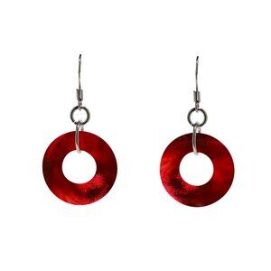 Recycled World War II Ruby Beer Bottle Glass Hoop Earrings